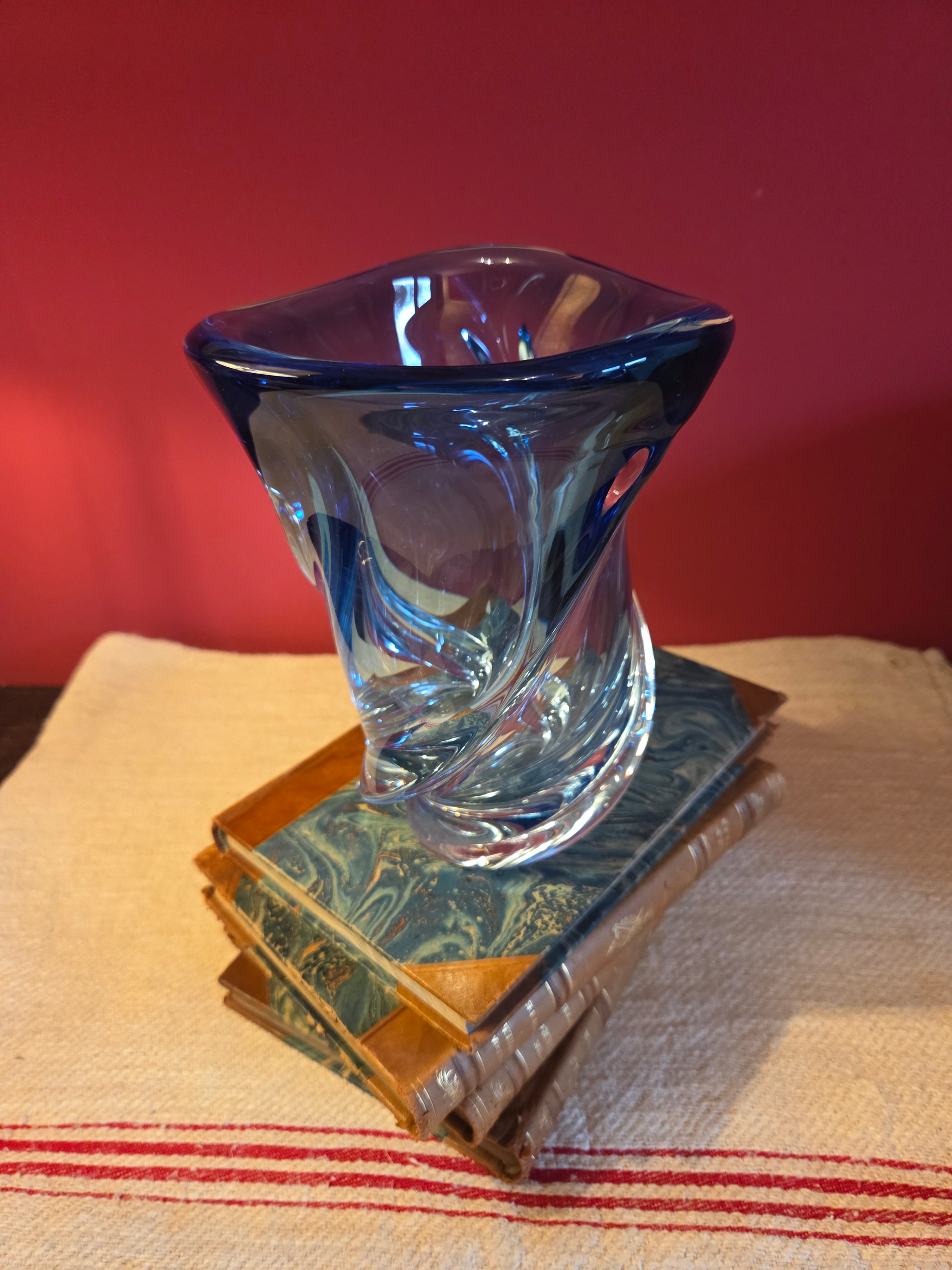 Vintage Blue Val st Lambert Glass Vase