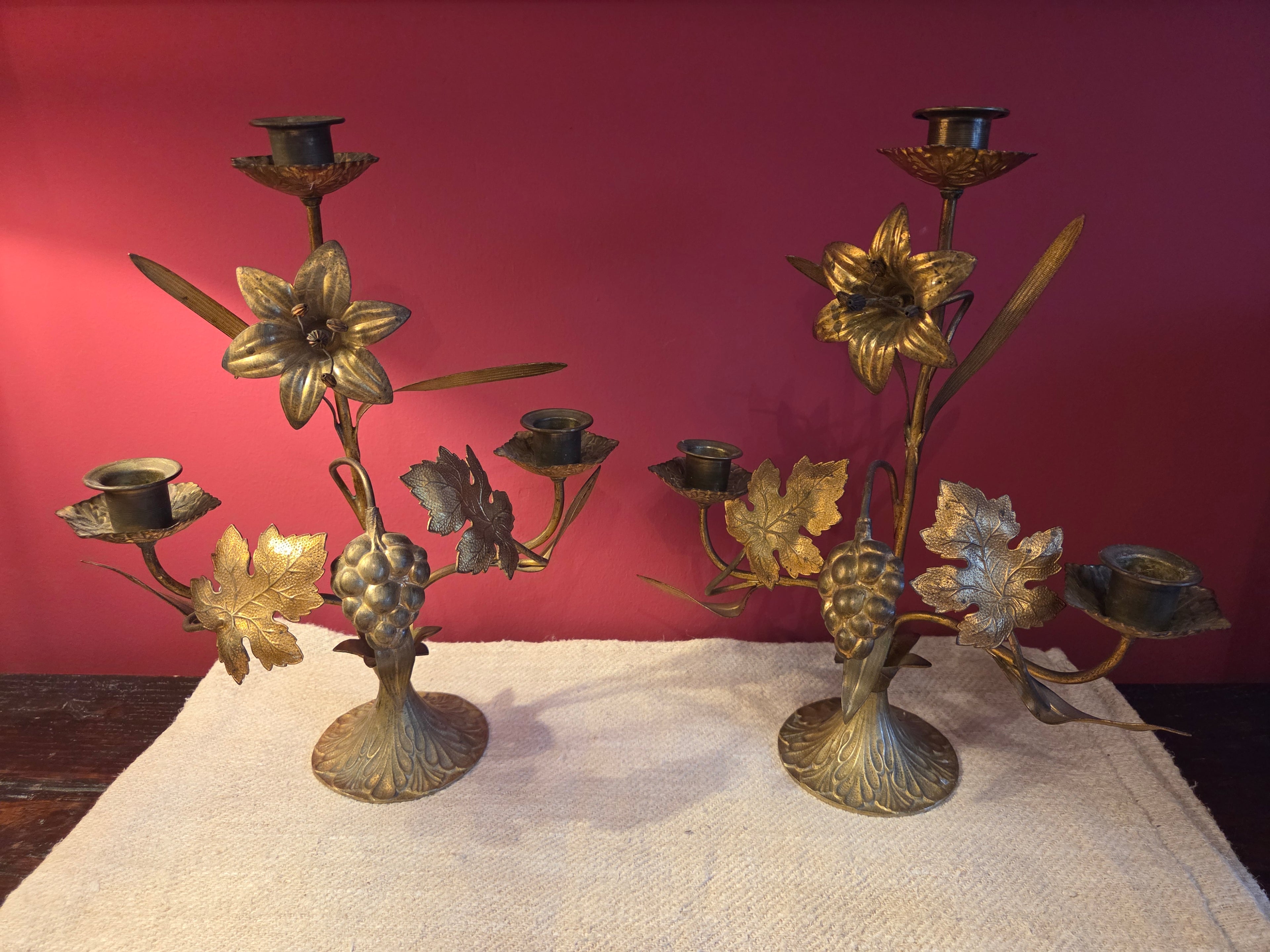 Pair of Antique French Flower Candlesticks