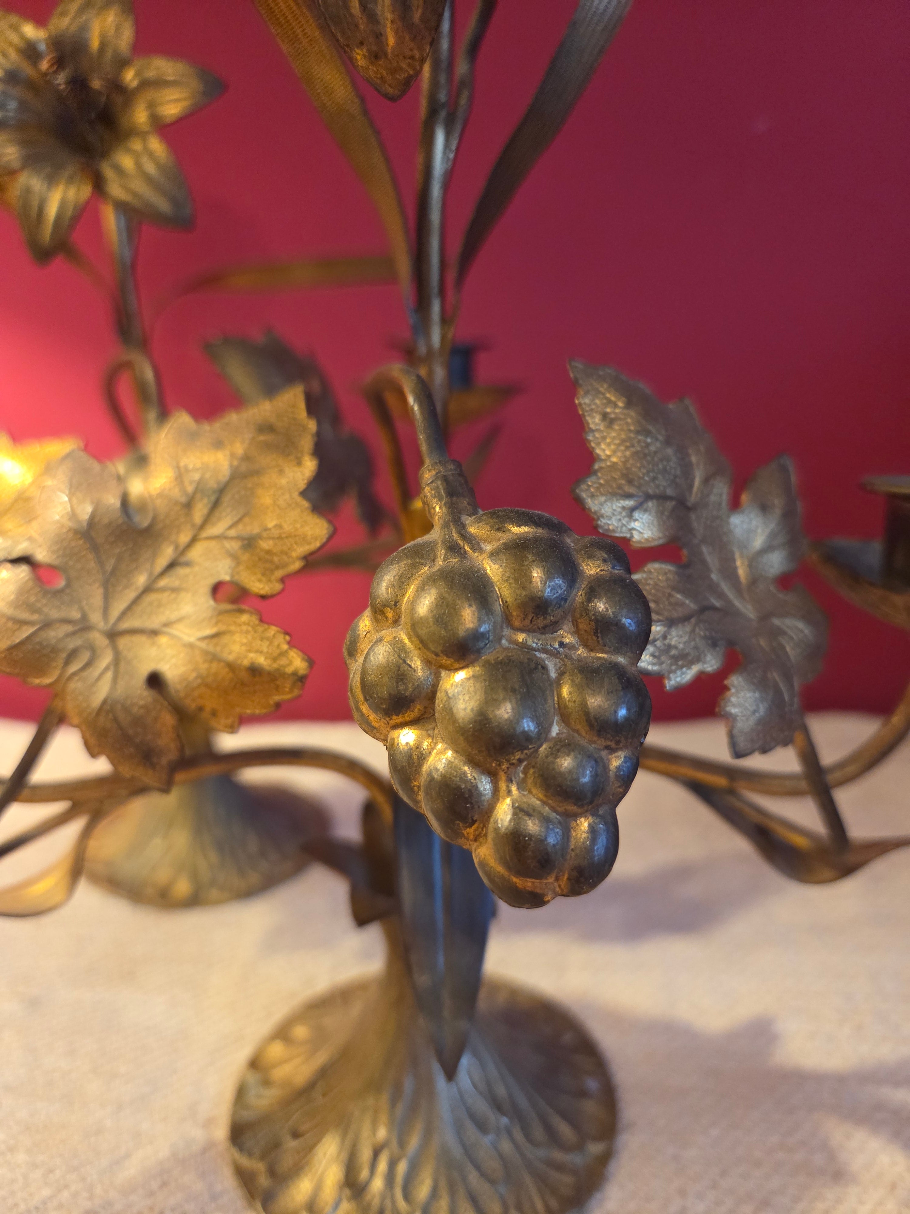Pair of Antique French Flower Candlesticks