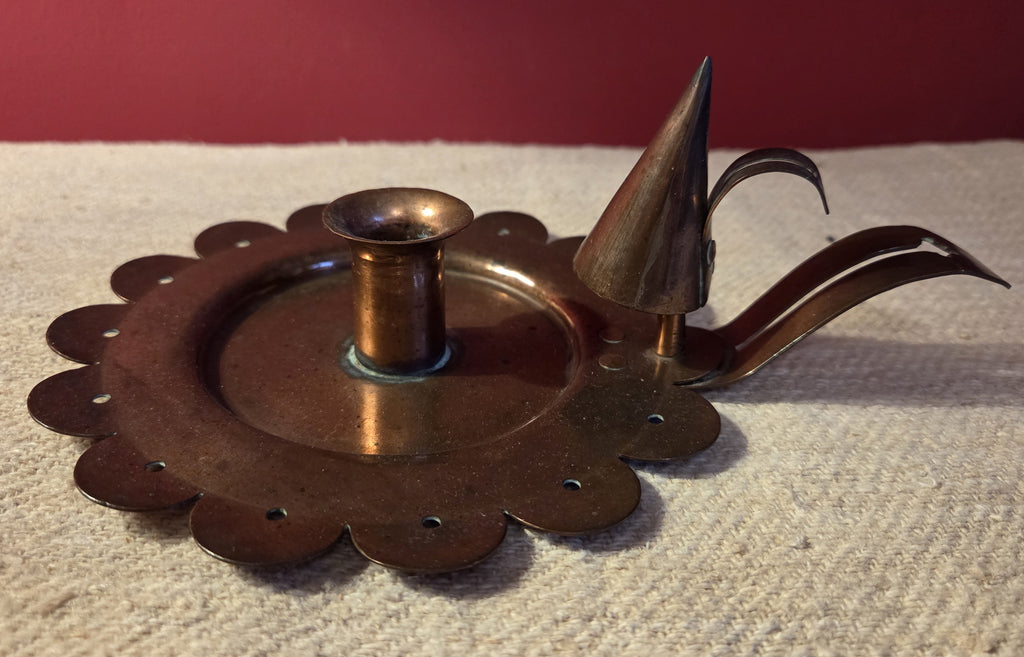 Antique Copper Candlestick & Snuffer