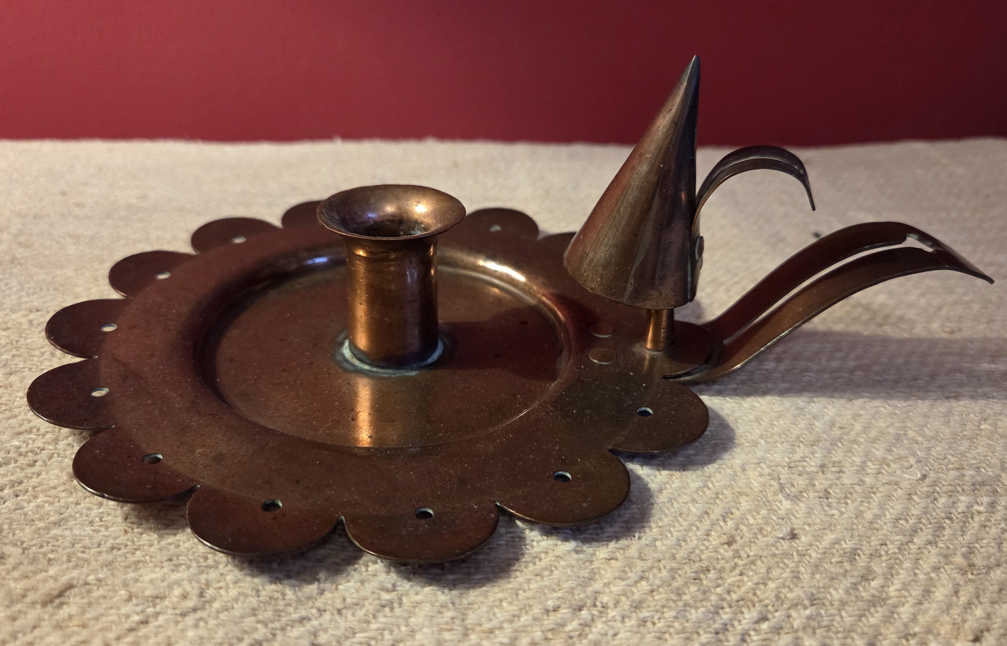 Antique Copper Candlestick & Snuffer