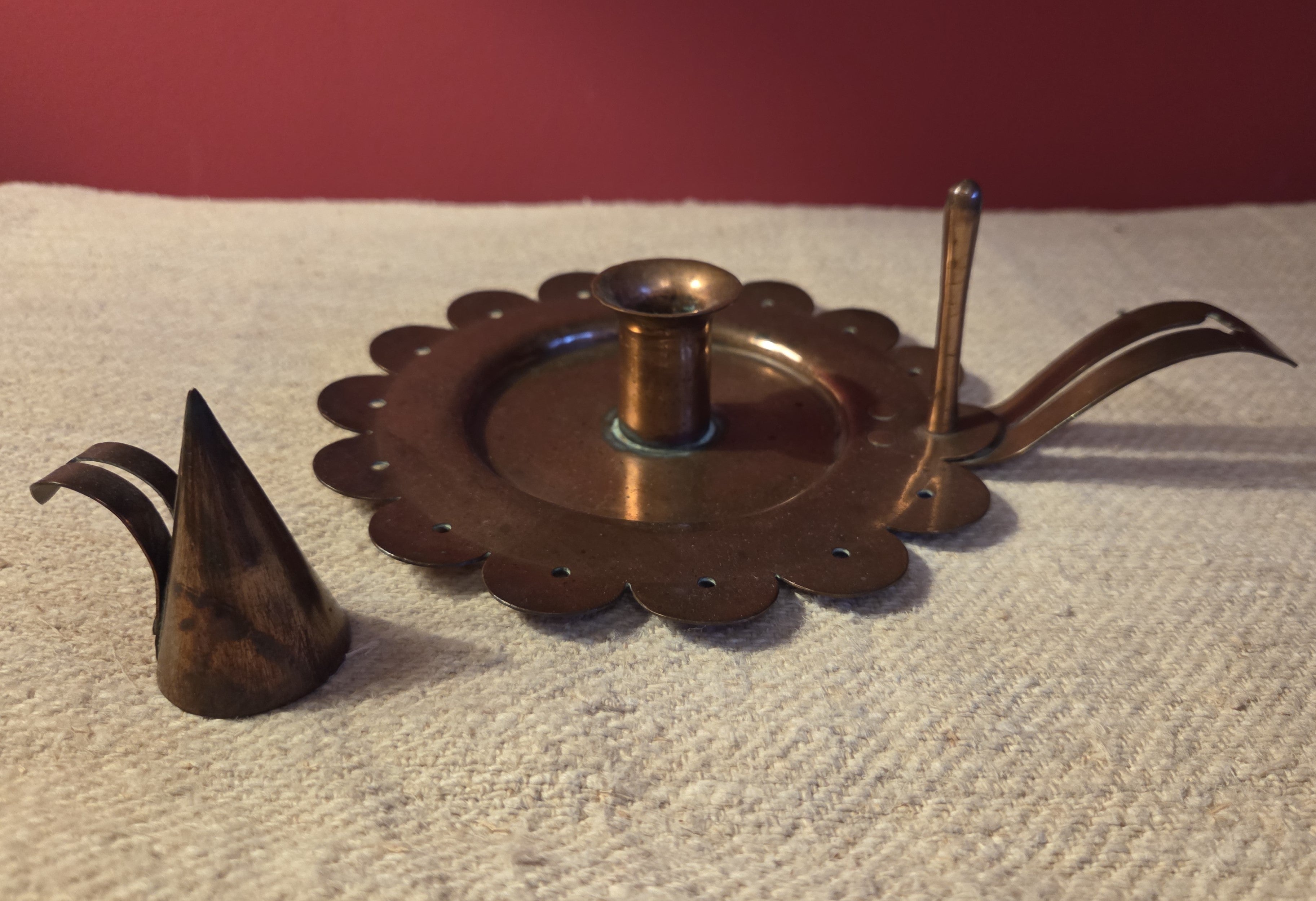 Antique Copper Candlestick & Snuffer