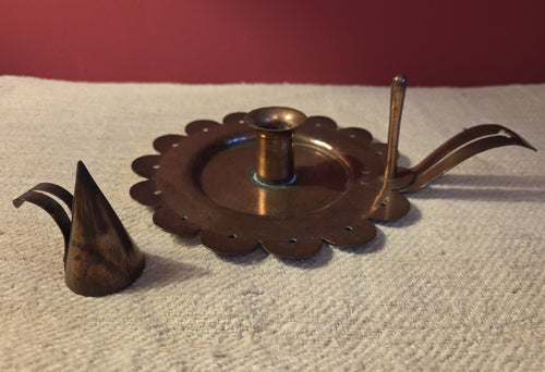Antique Copper Candlestick & Snuffer