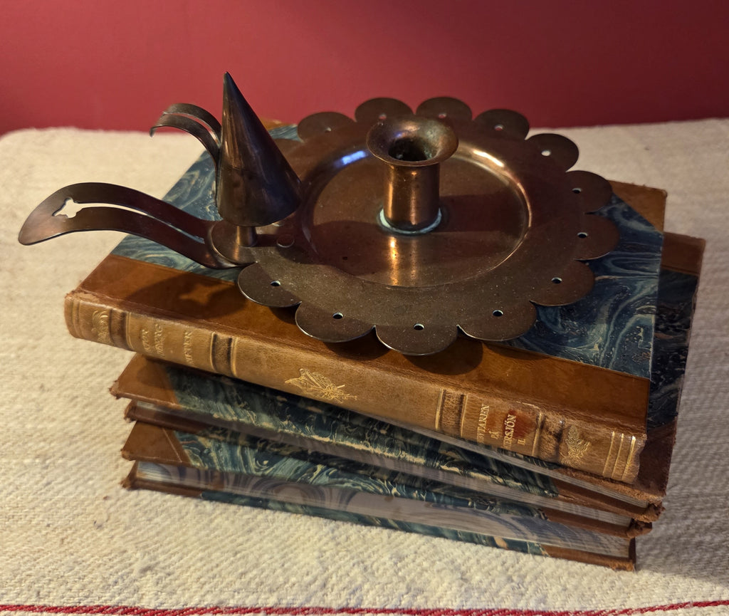Antique Copper Candlestick & Snuffer