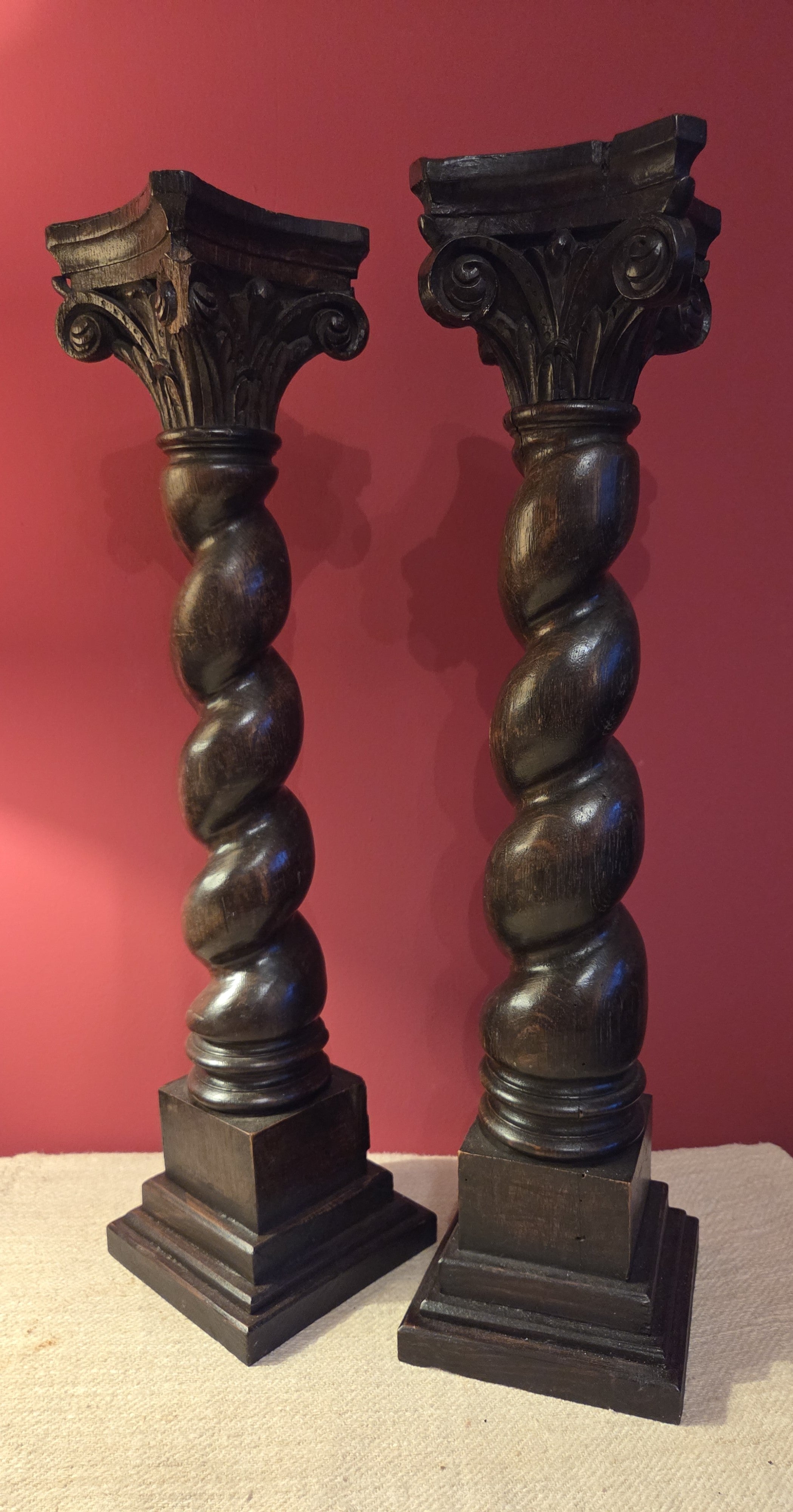 Pair Carved Oak Columns