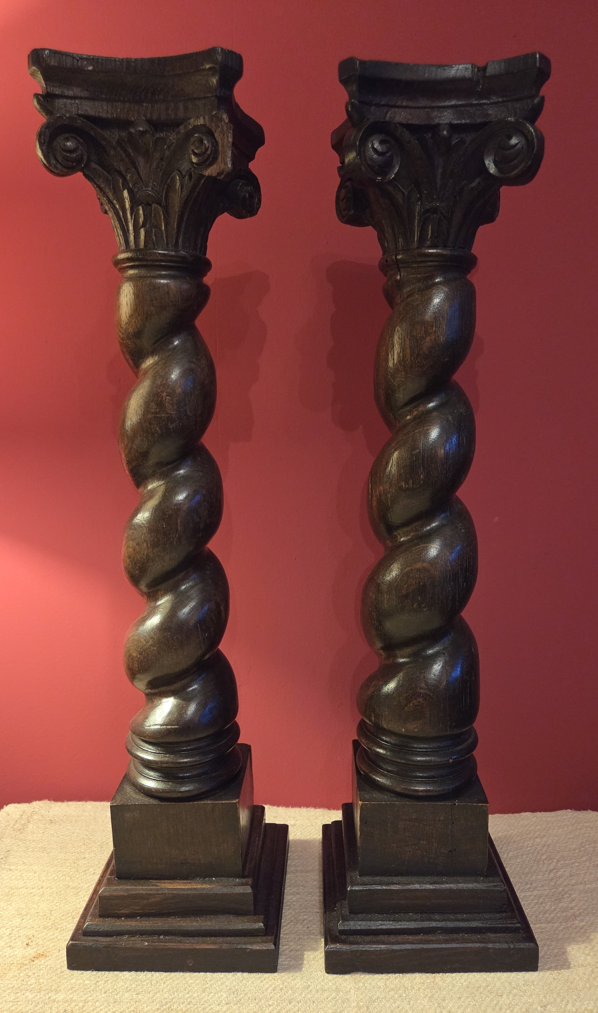 Pair Carved Oak Columns