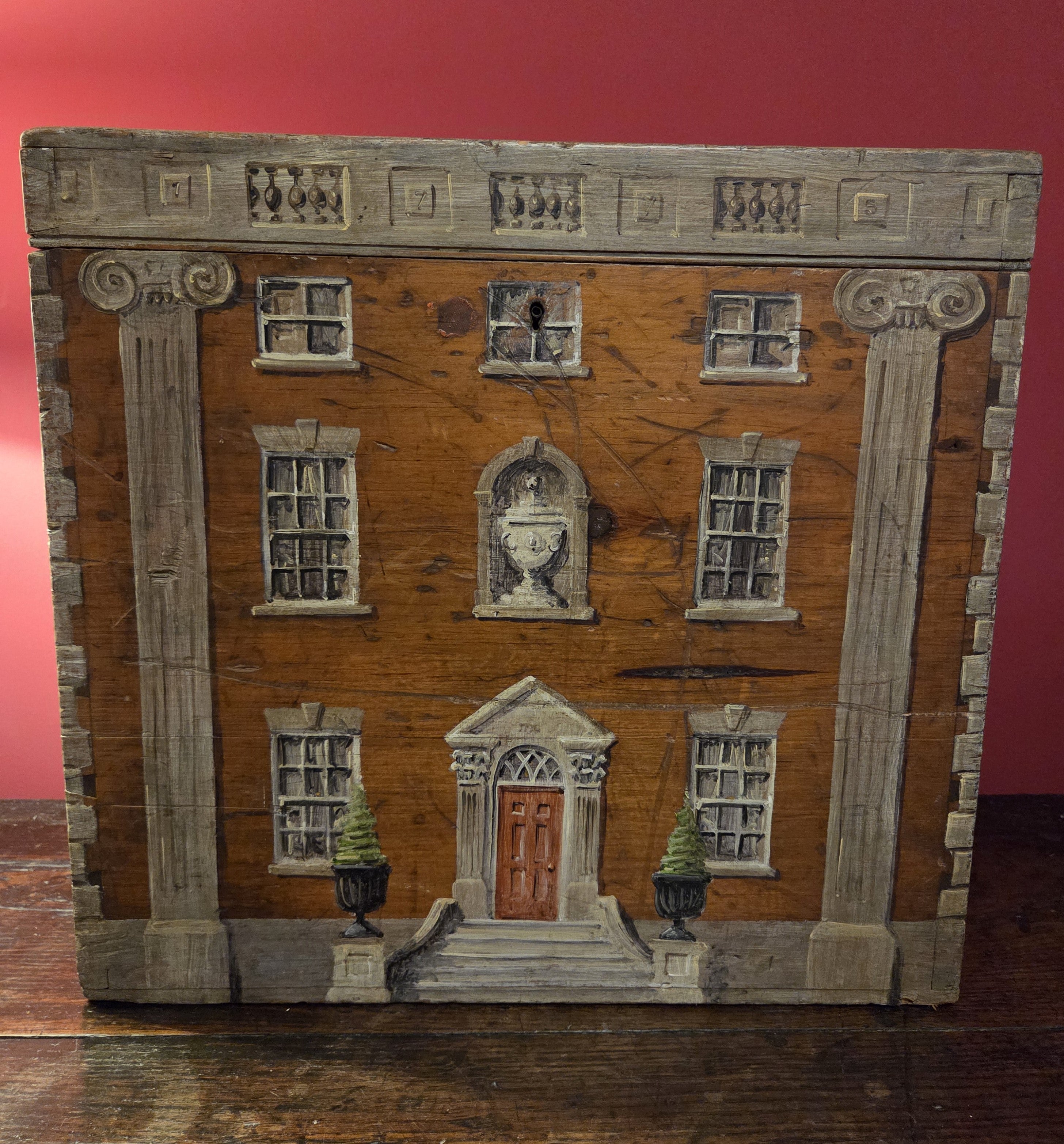 Large Antique Box with Trompe l’oeil Decoration