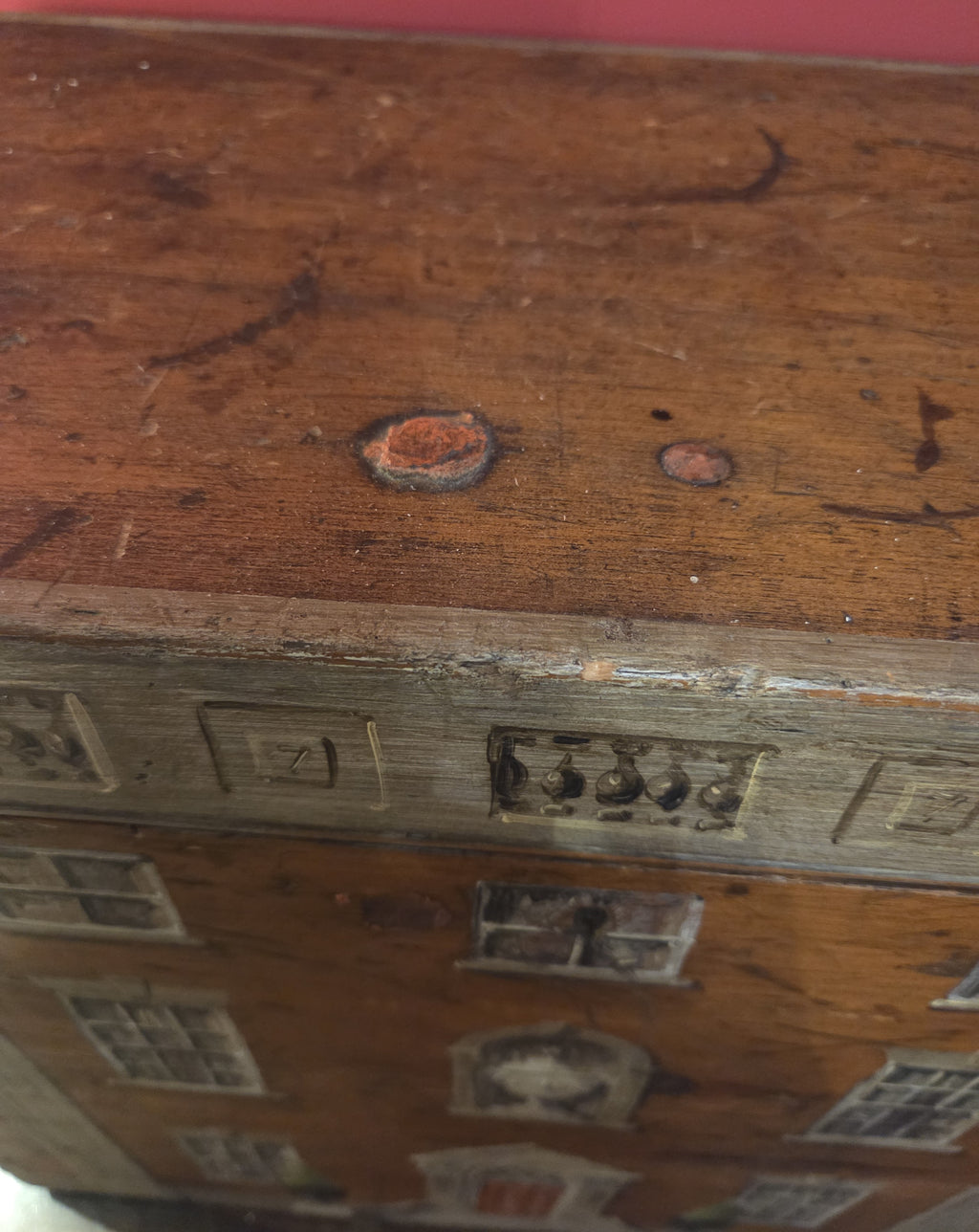 Large Antique Box with Trompe l’oeil Decoration