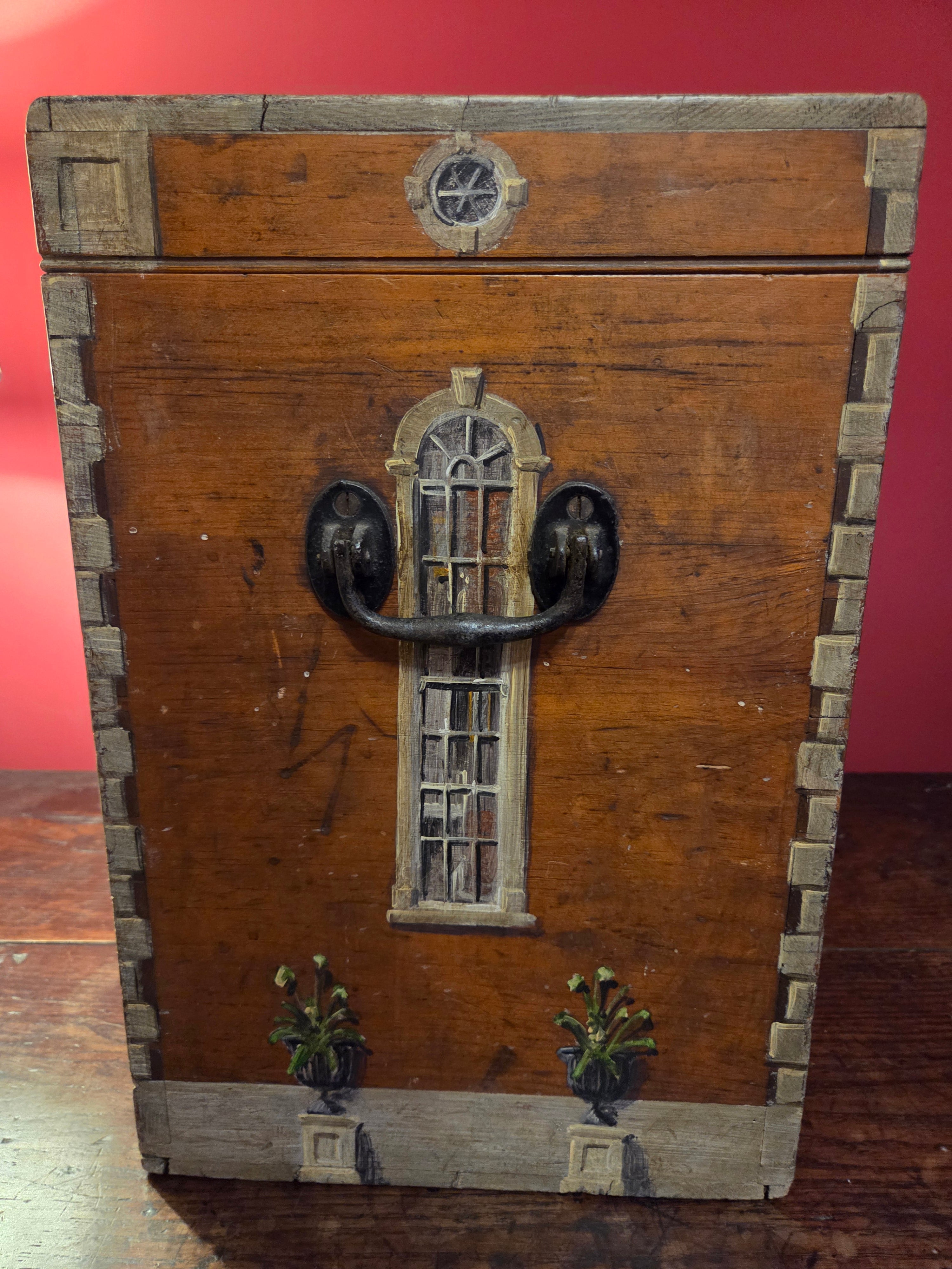 Large Antique Box with Trompe l’oeil Decoration
