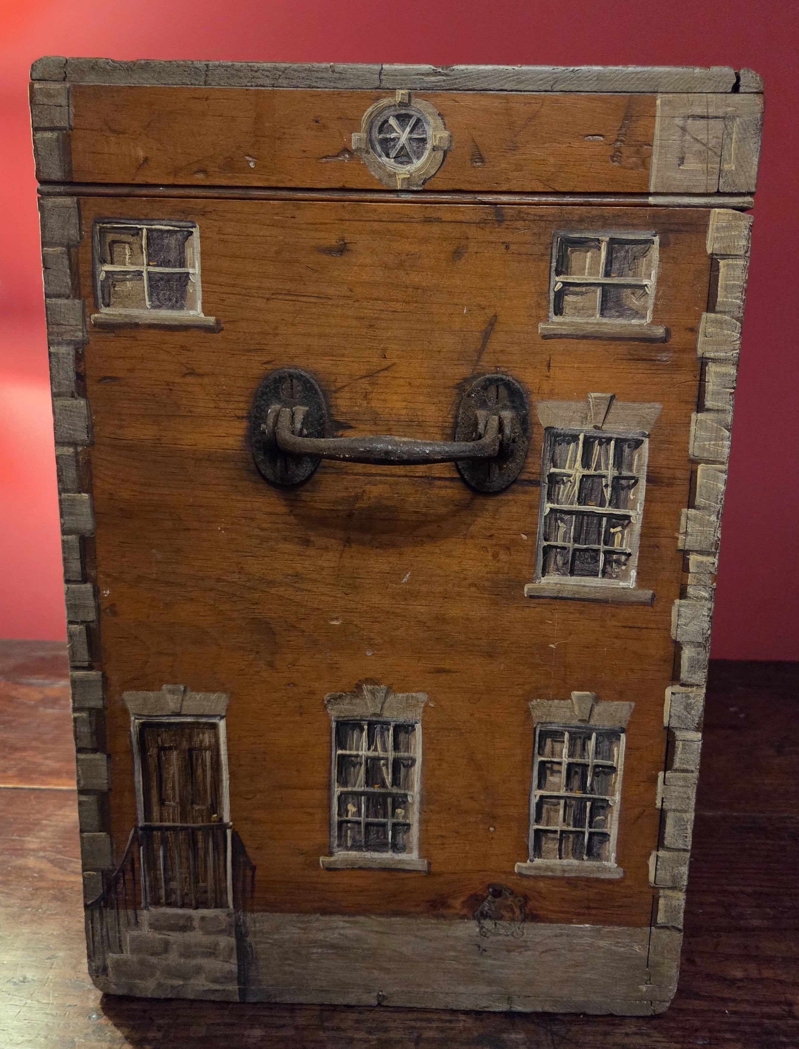 Large Antique Box with Trompe l’oeil Decoration
