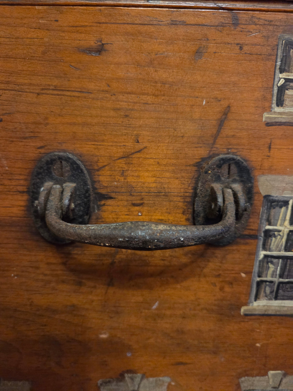 Large Antique Box with Trompe l’oeil Decoration