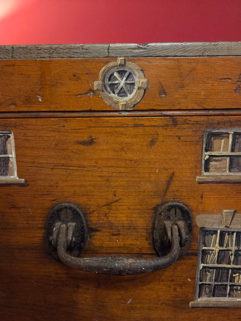 Large Antique Box with Trompe l’oeil Decoration